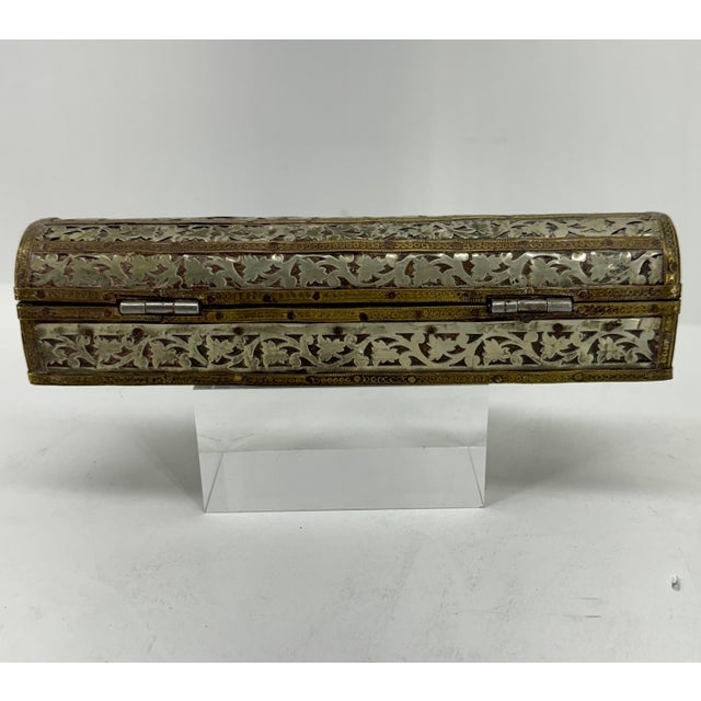 Early 20th Century Small Narrow Dome Top Brass Silver Jewelry Box For Sale - Image 11 of 12