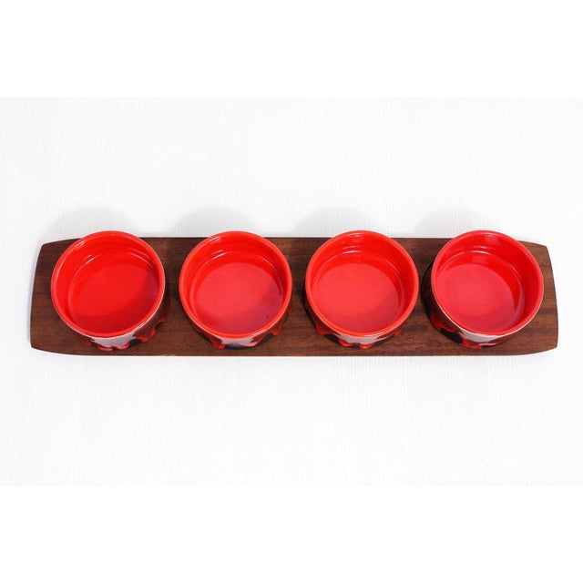 Vintage Service Tray and Ramekins in Teak and Ceramic, 1960s, Set of 5 For Sale - Image 4 of 14