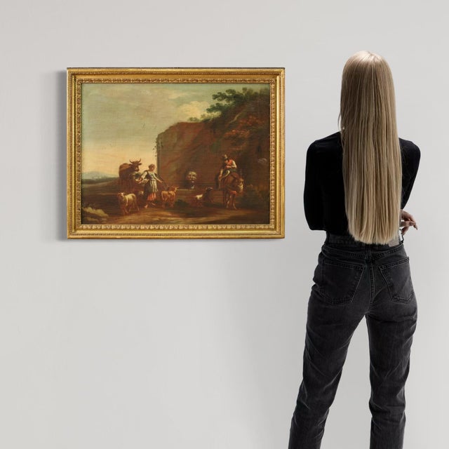 Roman school of the second half of the 17th century. Oil painting on canvas depicting a wonderful pastoral scene with...
