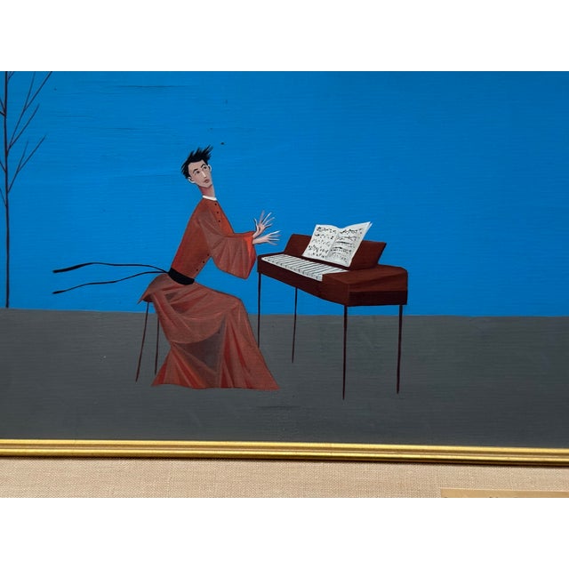 An exceptional original mid-century Italian surrealist painting by Veniero Canevari, depicting a theatrical ecclesiastical...
