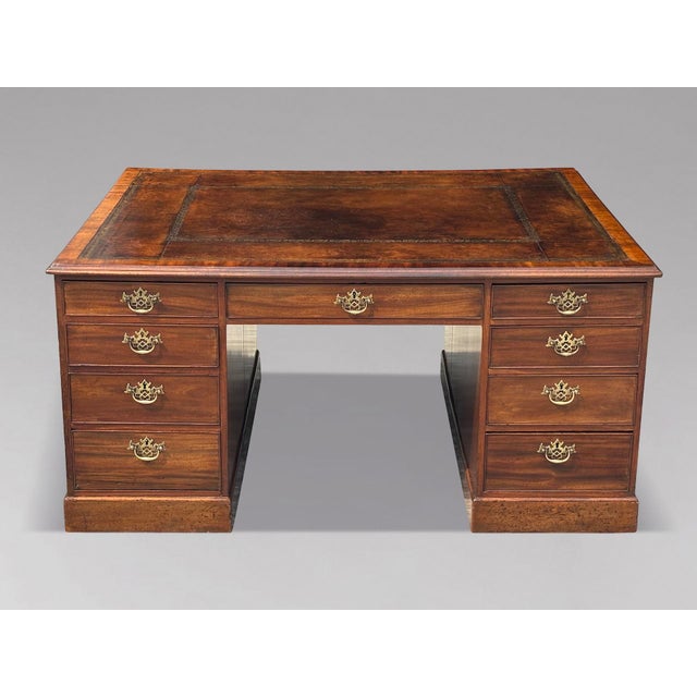Metal Large 18th Century George III Mahogany Partners Desk, 1790 For Sale - Image 7 of 14
