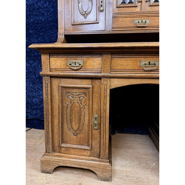Wood Art Nouveau Stepped Desk in Carved Oak, 1900s For Sale - Image 7 of 9