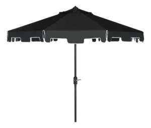 Zimmerman 9 Ft Crank Market Umbrella With Flap, Black & White