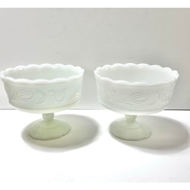 1940s Matching Milk Glass Compotes Fruit Bowls - A Pair For Sale In Louisville - Image 6 of 8