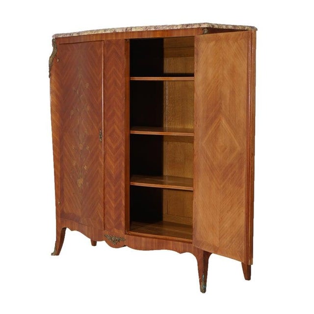 French Antique French Kingwood, Marble & Satinwood Marquetry Armoire C1910 For Sale - Image 3 of 18