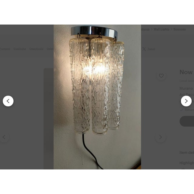 1970s Mid-Century Modern Art Deco Style Murano Glass Wall Lights attributed to Toni Zuccheri for Venini, 1970s, Set of 2 For Sale - Image 5 of 11