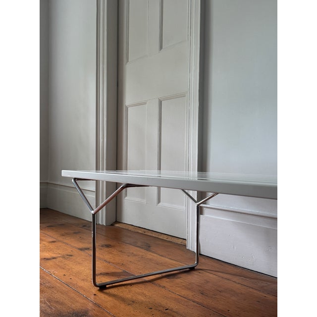 2010s Bertoia Bench by Knoll, White Painted Wood Slat Top, Chrome Base For Sale - Image 5 of 8