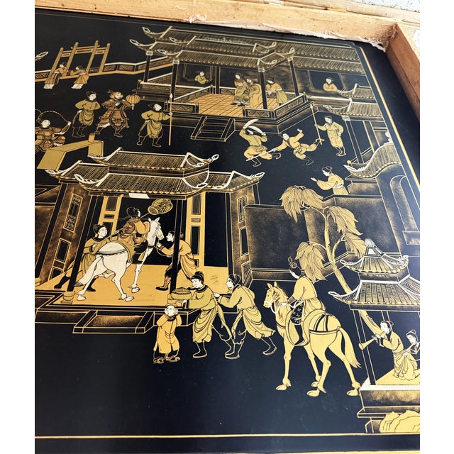 1980s 1980s Hand Painted Chinese Art on Lacquer Panel For Sale - Image 5 of 7