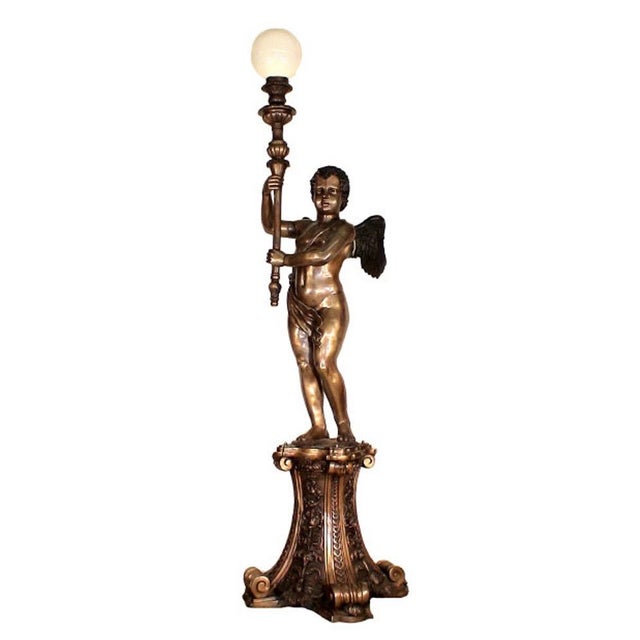 Bronzed Cupid Touchier Sculpture Left Arm Up For Sale - Image 4 of 5