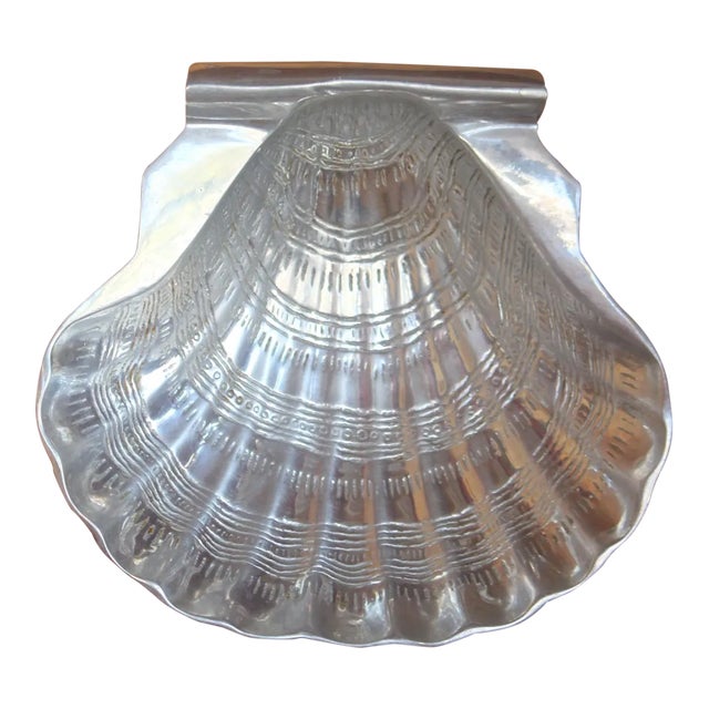 Large Late 20th Century Pewter Scallop Shell Seafood Serving Bowl For Sale