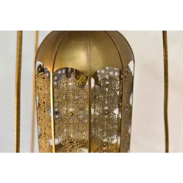 Gold Mid Century Gothic Revival Gold Halo Ring & Crystal Chandelier For Sale - Image 8 of 16