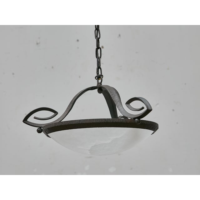 1930s French Alabaster and Hammered Iron Pendants - Pair For Sale - Image 12 of 18