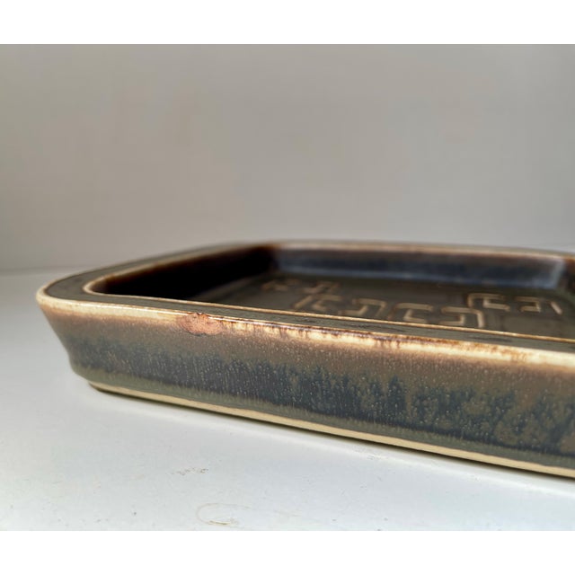 Mid-Century Modern Cubist Glazed Stoneware Dish by Valdemar Petersen for Bing & Grondahl, 1960s For Sale - Image 3 of 9