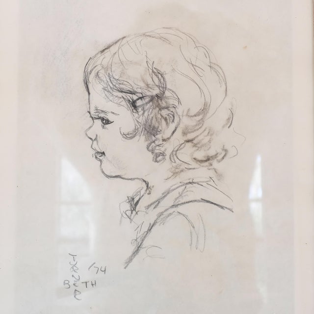 Traditional 1970s Girl Portrait Drawing For Sale - Image 3 of 3