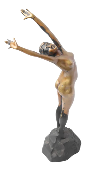 1930s Nude Female Figure Stretching Bronze Statuette