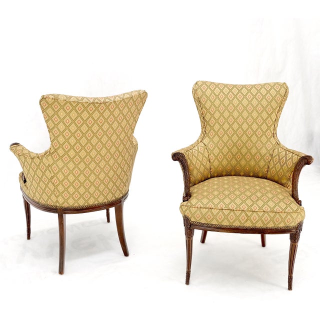Pair of Antique Carved Mahogany Upholstered Fireside Arm Chairs For Sale - Image 11 of 13