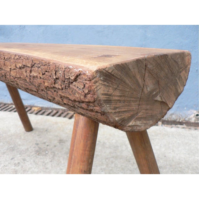 Brown Antique Rustic Farmhouse Wooden Bench For Sale - Image 8 of 10