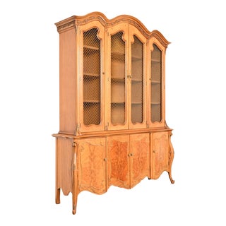 Romweber French Provincial Louis XV Burl Wood Breakfront Bookcase or Dining Cabinet For Sale