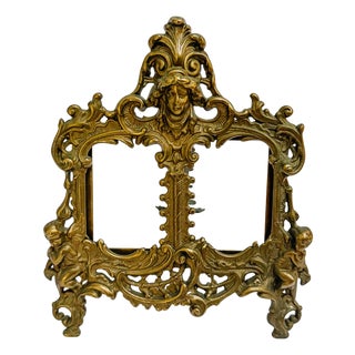 Antique French Art Nouveau Patinated Bronze Double Photo Frame For Sale