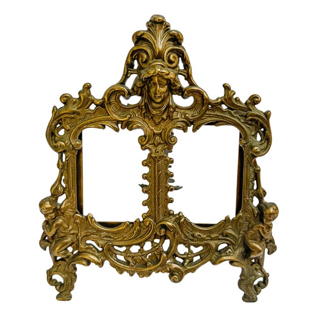 Antique French Art Nouveau Patinated Bronze Double Photo Frame For Sale