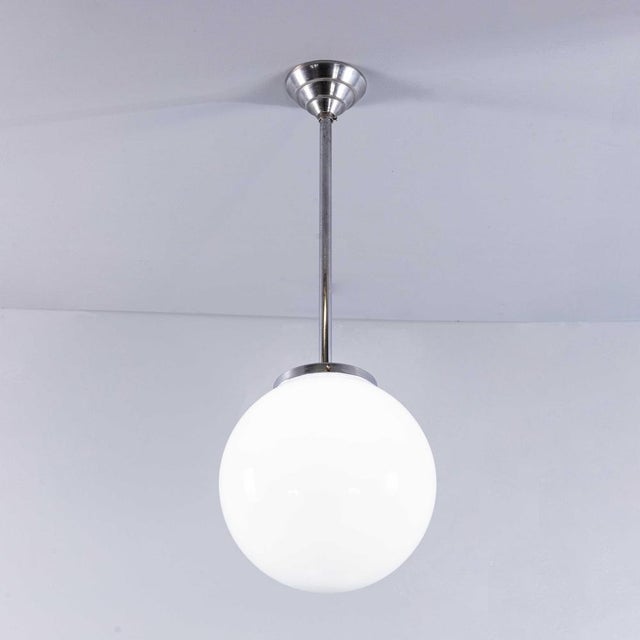 French Tabac Opal Glass Pendant Lamp, 1950s For Sale - Image 4 of 11
