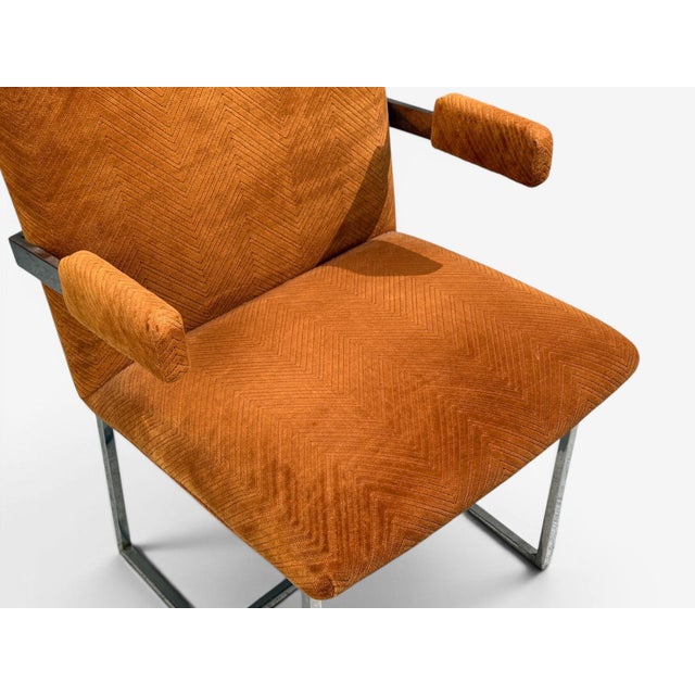 Metal Milo Baughman, Six Dining Chairs, Chrome, Fabric, Usa, 1970s For Sale - Image 7 of 11