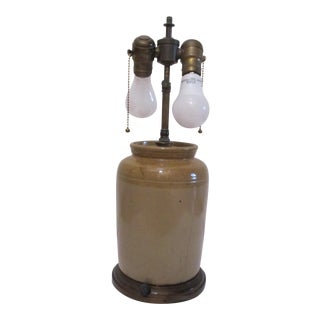 Vintage Morrocan Glaze Terra Cotta Double Socket Lamp For Sale