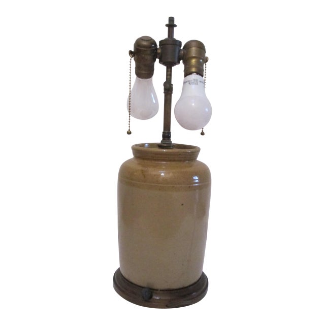 Vintage Morrocan Glaze Terra Cotta Double Socket Lamp For Sale