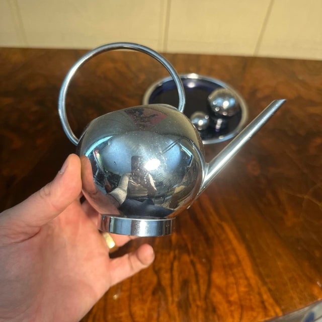 Russel Wright for Chase Art Deco Chrome Pancake Corn Set Blue Tray For Sale In New York - Image 6 of 12