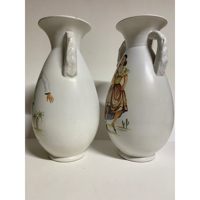 Ceramic Pair Mid-Century Modern Alfa Italian Pottery Vases With Dancers For Sale - Image 7 of 10