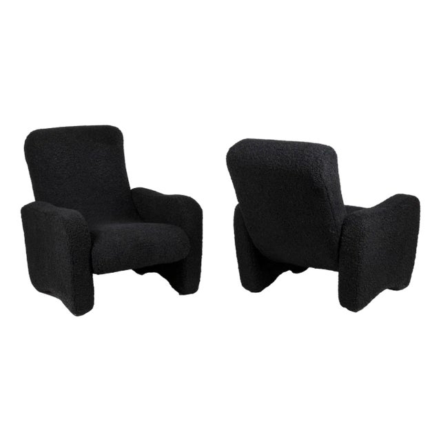 Set of Black Lounge Chairs, 1970s For Sale