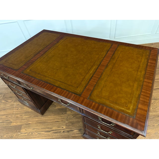 Brown Traditional 60” Mahogany Executive Desk by Leighton Hall - Showroom Sample For Sale - Image 8 of 9