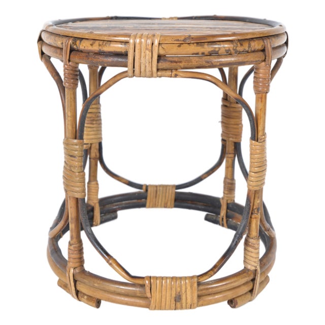 Mid-Century Tortoishell Bamboo Wicker Side Table, 1960s For Sale