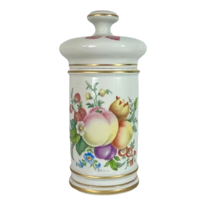 Limoges White Porcelain Lidded Hand Painted Cannister Jar, Artist Signed With Summer Fruits & Wild Flowers Pattern, France