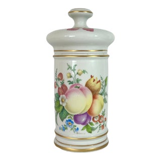 Limoges White Porcelain Summer Fruits & Wild Flowers Lidded Hand Painted Cannister Jar, Artist Signed, France For Sale
