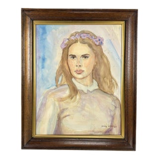 1979 Signed Steve LeBailly Original Watercolor – "Lady in Lavender" Figurative Portrait For Sale