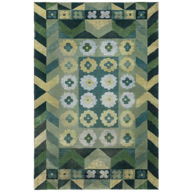 Art Deco Design Green Handmade Wool Rug Doris Leslie Blau For Sale