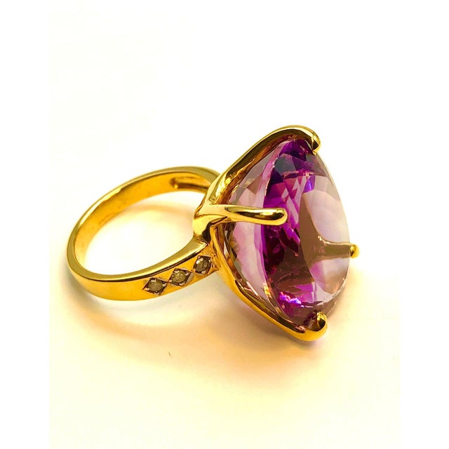 Bochic "Capri" Vintage Oval Shape Amethyst & Diamond Set In 18K Gold & Silver For Sale - Image 12 of 18