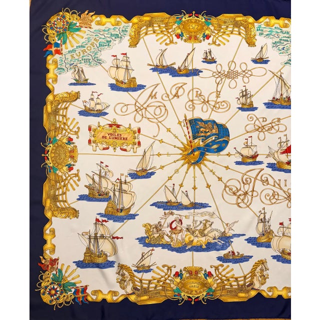 Textile HERMÈS VOILES de LUMIÈRE Silk Scarf designed by Joachim Metz 1995 For Sale - Image 7 of 9