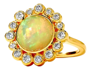 Cosmic Opal and Diamond Ring, Size 7