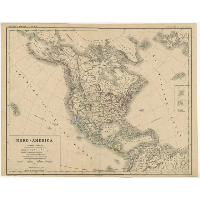 Antique map titled 'Nord-America'. Old map of North America. This map originates from 'H. Kiepert's Kleiner Atlas der...