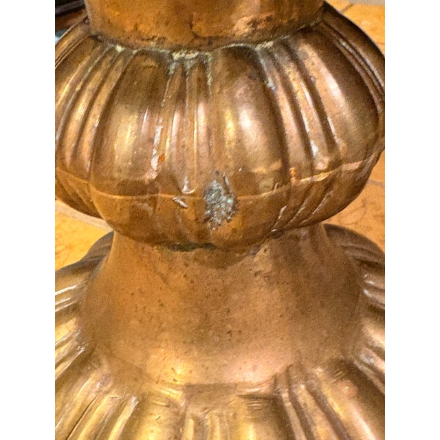 Large Vintage Scalloped Ribbed Brass Pedestal Compote Bowl For Sale - Image 11 of 11