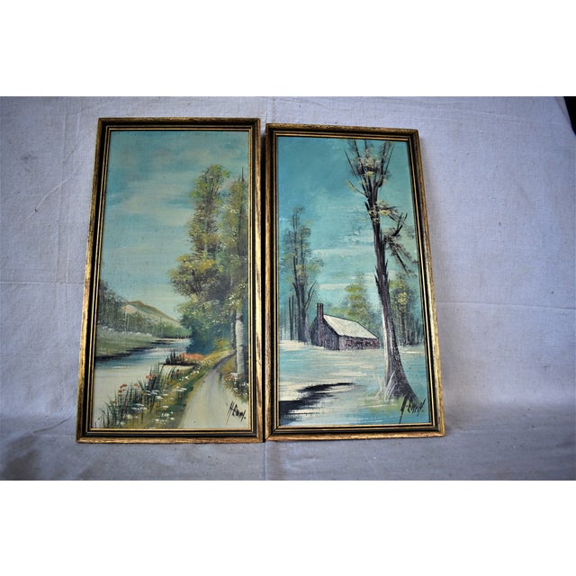 Vintage MidCentury Landscape Framed Paintings A Pair Chairish