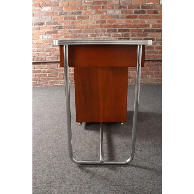 Brown Bauhaus Desk in Beech, Black Laminate, and Bakelite With Tubular Steel Base For Sale - Image 8 of 18