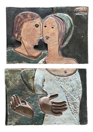 Modernist Figurative Wall Art Tiles in Polychrome Stoneware by Paulí (Lluís Pérez Calvo), 1975, Set of 2