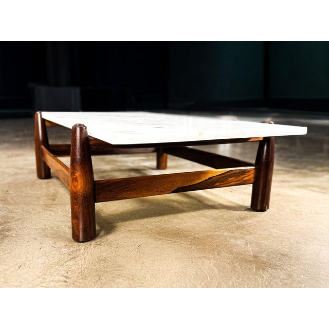 White Architectural Brazilian Modern Coffee Table in Rosewood and Marble, Cimo, 1950s For Sale - Image 8 of 13