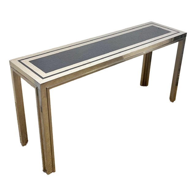 Vintage Console in Chromed Metal and Blue Glass by Liwans, Italy, 1970s For Sale