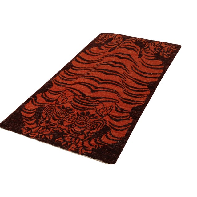Folk Art Handknotted Wavy Tiger Rug, Fire Red and Orange - 3'x6' For Sale - Image 3 of 6