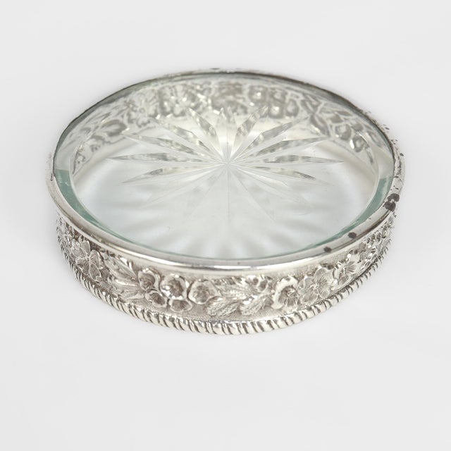 Antique Set of 8 S. Kirk & Son Repousse Sterling Silver & Cut Glass Coasters For Sale - Image 18 of 18