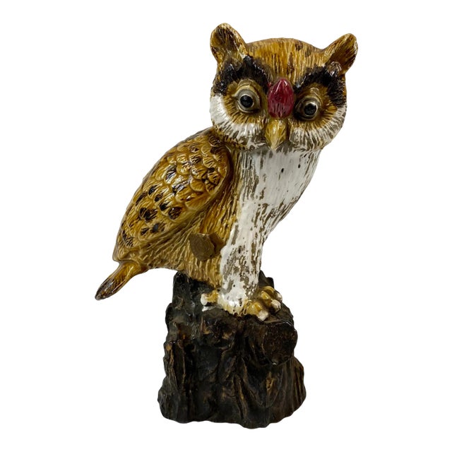 Mid 19th Century Painted Porcelain Owl For Sale